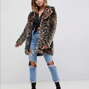 MISSGUIDED faux tiger fur coat